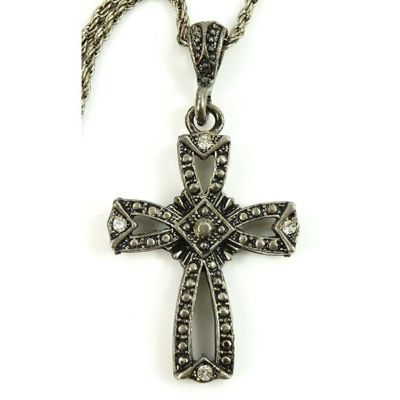 Large Cross Thick Chunky Steampunk Pendant on Chain Necklace Religious Jewelry - Picture 1 of 3